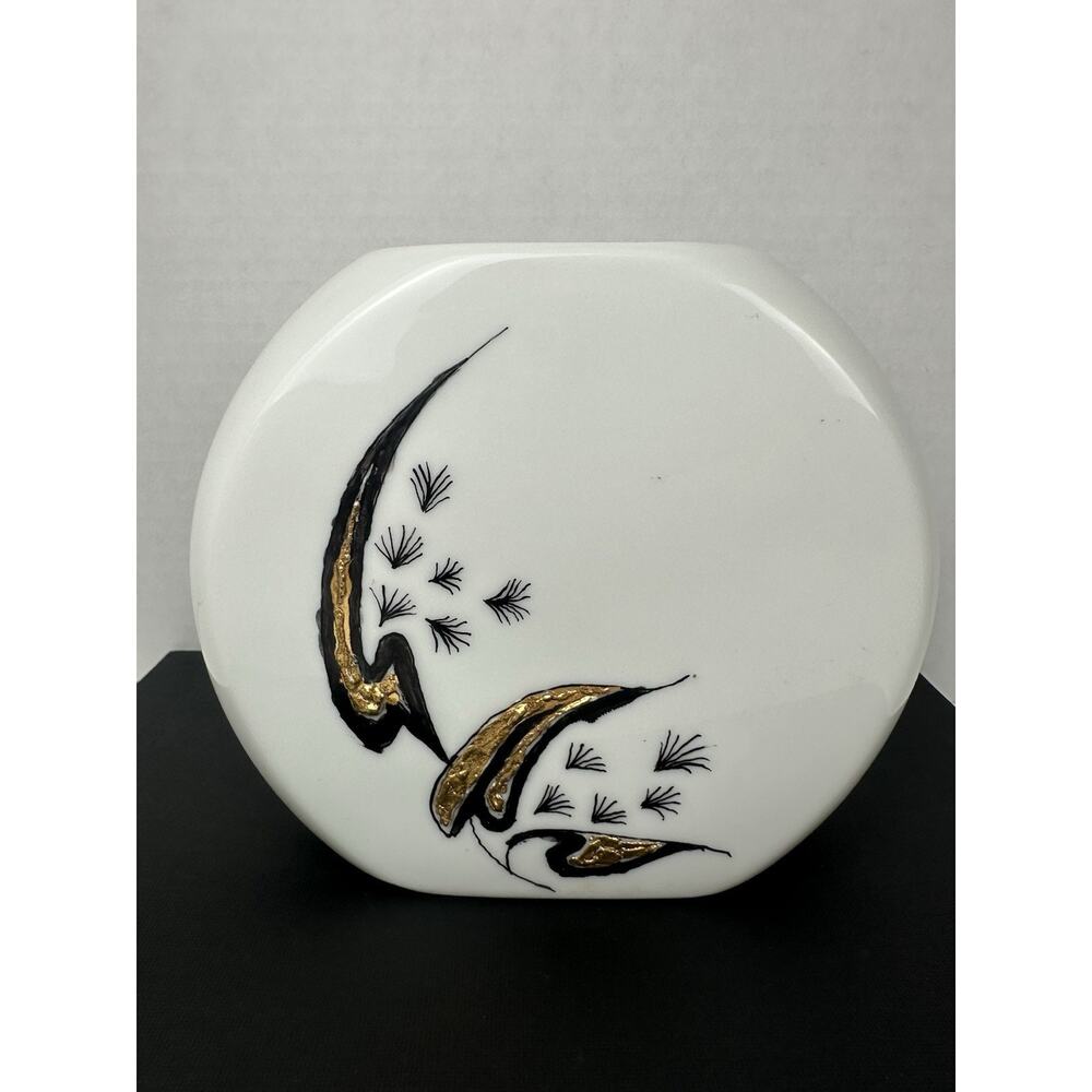 Merry's Design Denmark Vase Porcelain Hand Painted Gold And Black VTG